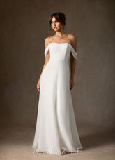 Azazie Ava Wedding Dress Diamond White A-Line Off the Shoulder Stretch Chiffon Dress