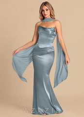 Azazie Sorrel Dusty Blue Mermaid Corset Metallic Satin Convertible Dress