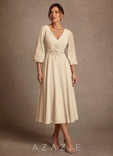 Azazie Ana Champagne A-Line Lace Chiffon Dress