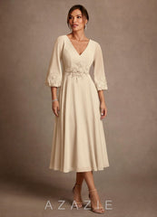 Azazie Ana Champagne A-Line Lace Chiffon Dress