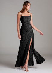 Azazie Denisa Black Sheath Pleated Floral Burnout Dress black
