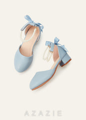 Satin Bow Pearl Strap Girl's Block Heels for Little & Big Kids