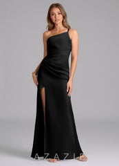 Azazie Eren Black Mermaid One Shoulder Stretch Satin Dress