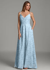 Azazie Sarella Sky Blue A-Line Pleated Floral Burnout Dress sky_blue