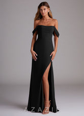 Azazie Saige Black A-Line Off the Shoulder Chiffon Convertible Dress
