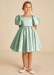 Azazie Muffin Agave A-Line with Sleeves Matte Satin Dress agave