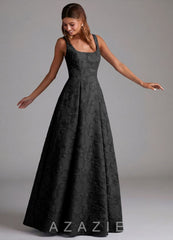 Azazie Amalie Black A-Line Pleated Floral Burnout Dress black