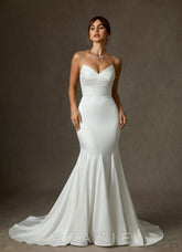 Azazie Lanelle Diamond White Mermaid Crepe Back Satin Dress