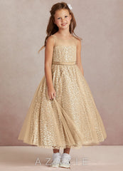 Azazie Siwa Champagne A-Line Beaded Tulle Dress champagne