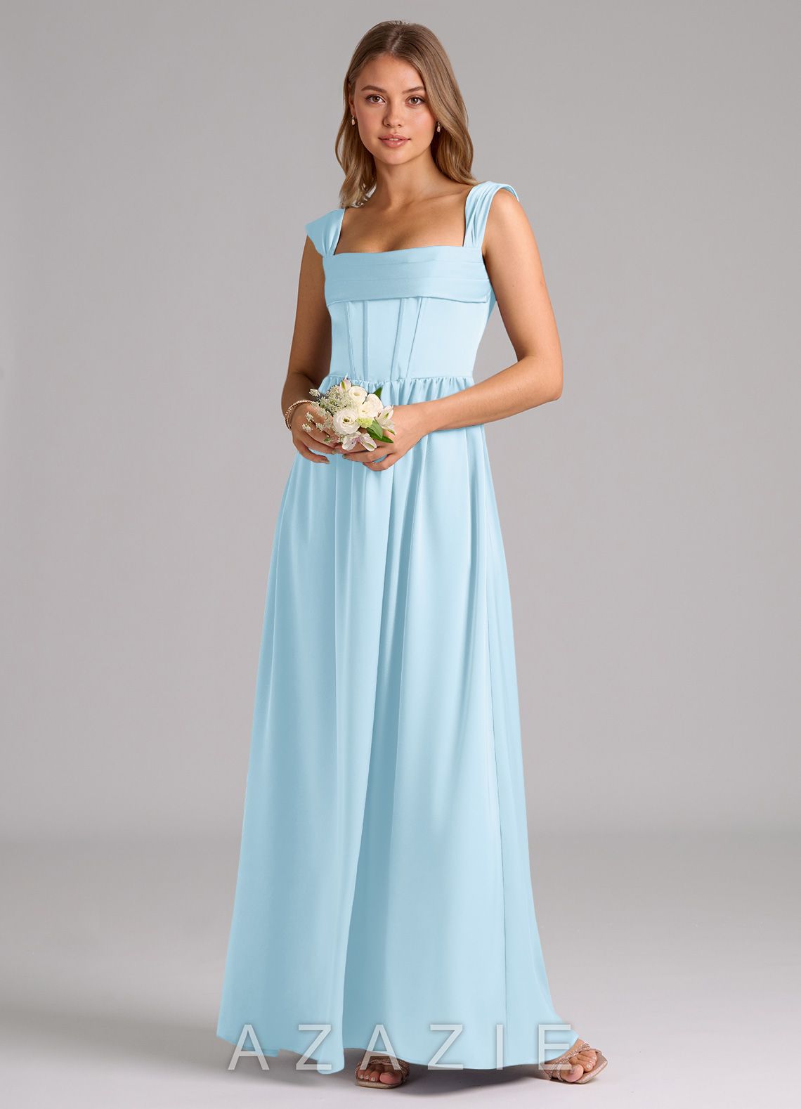 Azazie Hattie Sky Blue A-Line Corset Stretch Satin Dress