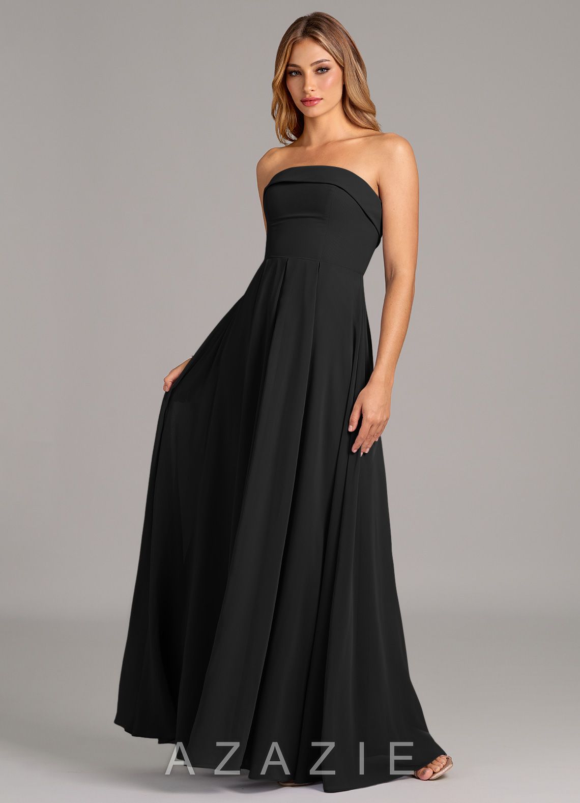 Azazie Lucienne Black A-Line Strapless Chiffon Convertible Dress