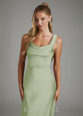 Azazie Elena Dusty Sage Mermaid Pleated Stretch Satin Dress dusty_sage