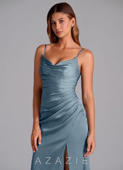 Azazie Claudelle Dusty Blue Mermaid Strapless Stretch Satin Dress dusty_blue