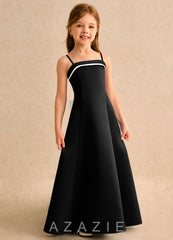 Azazie Izel Girls Formal Ivory Black A-Line Pleated Matte Satin Dress ivory/black
