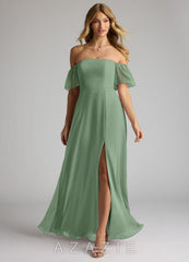 Azazie Sue Matcha A-Line Off the Shoulder Chiffon Convertible Dress