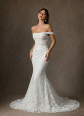 Azazie Idalis Diamond White Mermaid Lace Dress