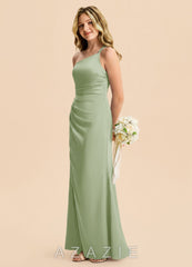 Azazie Eren Junior Dusty Sage Sheath Pleated Stretch Satin Dress
