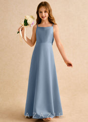 Azazie Joella Girls Formal Dusty Blue A-Line Pleated Matte Satin Dress dusty_blue