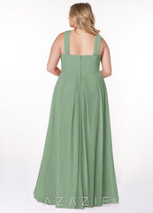 Azazie Kaleigh Matcha A-Line Pleated Chiffon Dress matcha