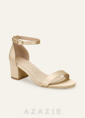 Matching Color Matte Satin One Strap Buckle Block Heel Sandals champagne