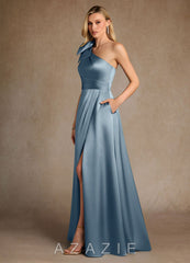 Azazie Easton Dusty Blue A-Line One Shoulder Stretch Satin Dress dusty_blue