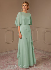 Azazie Bowie Agave A-Line Chiffon Dress agave