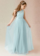 Azazie Georgette Junior Mist A-Line Lace Tulle Dress