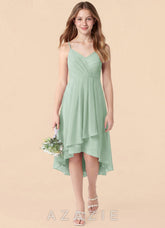Azazie Mariam Junior Agave A-Line Pleated Chiffon Dress