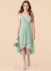 Azazie Mariam Junior Agave A-Line Pleated Chiffon Dress