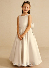 Azazie Pipsy Champagne A-Line Bow Matte Satin Dress champagne