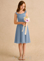 Azazie Pup Girls Formal Dusty Blue A-Line Pleated Chiffon Dress dusty_blue