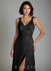 Azazie Aria Black A-Line Pleated Floral Jacquard Burnout Dress black