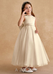 Azazie Cookie Champagne A-Line Bow Tulle Dress champagne