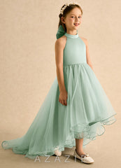 Azazie Melina Agave A-Line Pleated Tulle Dress agave