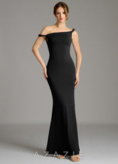 Azazie Shantal Black Mermaid Off the Shoulder Premium Stretch Jersey Dress black