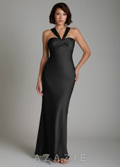Azazie Zaria Black Mermaid Sweetheart Neckline Stretch Satin Dress