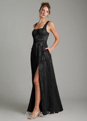 Azazie Cheyenne Black A-Line Pleated Floral Jacquard Burnout Dress black
