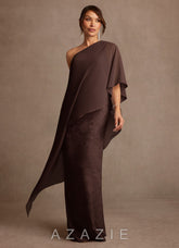Azazie Wilma Ganache Sheath One Shoulder Floral Burnout Dress