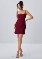 Lindrosa Merlot Rhinestone Beading Sequin Embroidery Satin Mini Dress