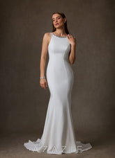 Azazie Naia Diamond White Mermaid Crepe Back Satin Dress