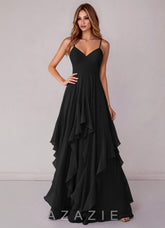 Azazie Zaina Black A-Line Chiffon Dress