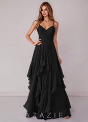 Azazie Zaina Black A-Line Chiffon Dress
