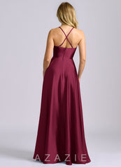 Azazie Truce Burgundy A-Line Stretch Satin Dress burgundy