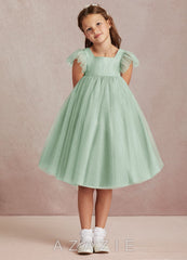 Azazie Kalio Agave A-Line with Sleeves Tulle Dress agave