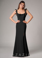 Azazie Callie Black Mermaid Side Slit Chiffon Convertible Dress