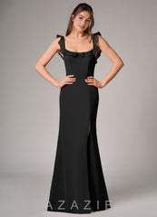 Azazie Callie Black Mermaid Side Slit Chiffon Convertible Dress