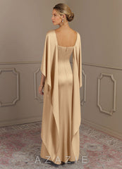 Azazie Eli Champagne Sheath Boatneck Stretch Satin Dress champagne
