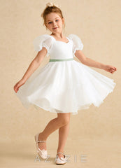 Azazie Debbie Ivory Dusty Sage Ball-Gown Sweetheart Neckline Organza Dress ivory/dusty_sage