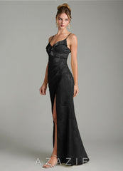 Azazie Larsa Black Mermaid Ruched Floral Jacquard Burnout Dress black
