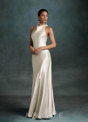 Azazie Autumn Antique White Mermaid High Neck Charmeuse Dress